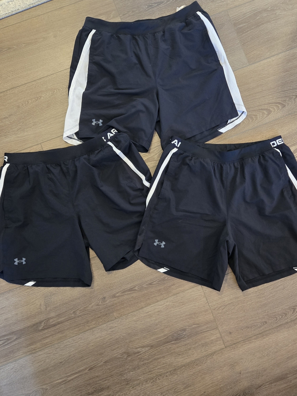 Bundle Of 3 Under Armour Men’s Black Athletic Shorts with White Side Panels